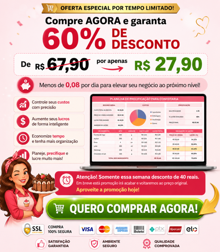 Planilha de Precificação para Confeitaria